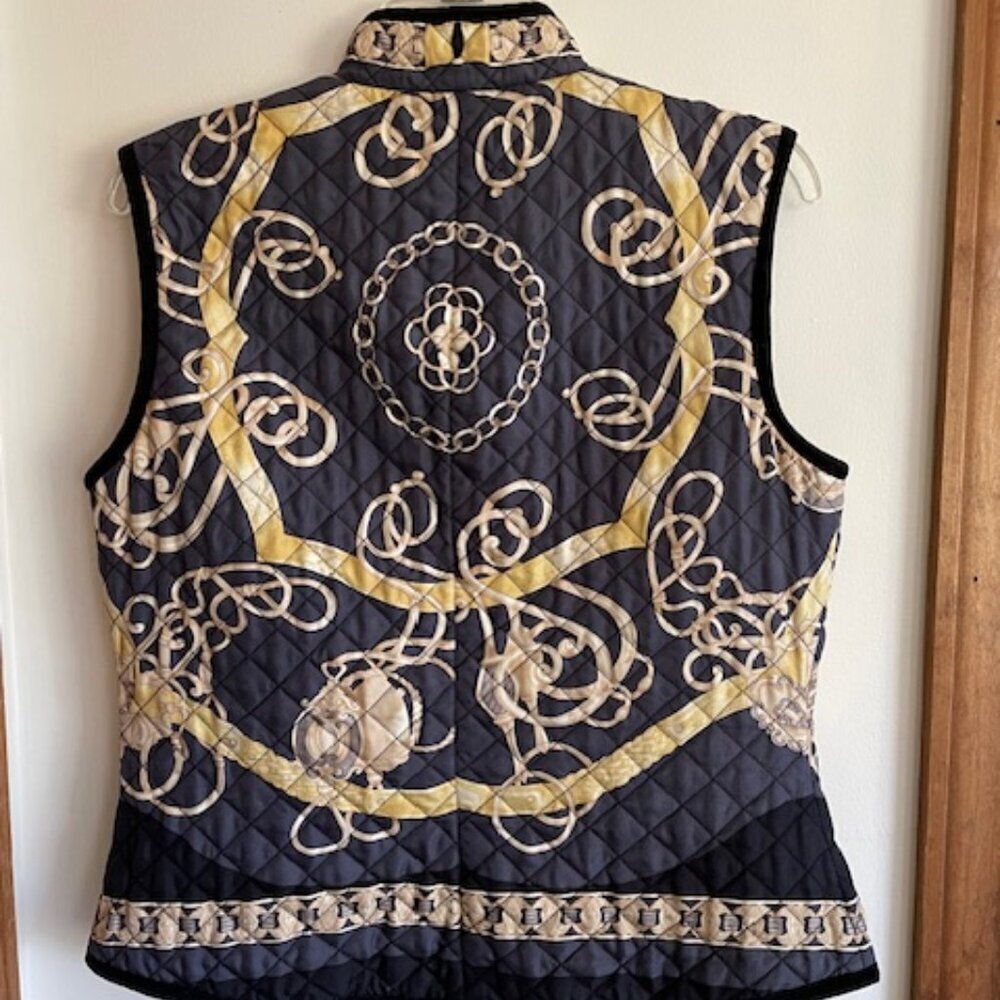 J. MCLAUGHLIN Equestrian Print Silk Quilted Vest Black Medium - Picture 5 of 15